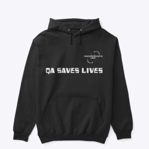Front of a black hoodie with white text