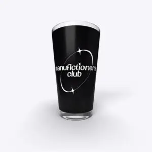 A black cup with a printed design