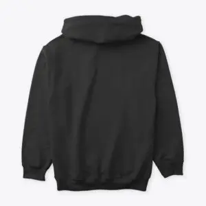 The back of a plain black hoodie